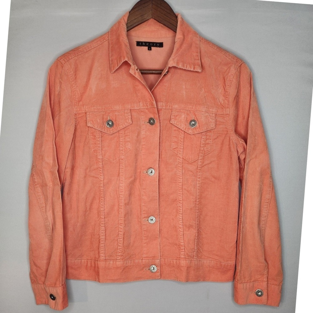 Theory Orange Denim Button Down Corduroy Long Sleeve Medium cotton lightweight